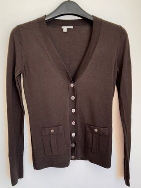 HALOGEN NORDSTORM RACK 100% MERINO WOOL BUTTON UP V NECK CARDIGAN